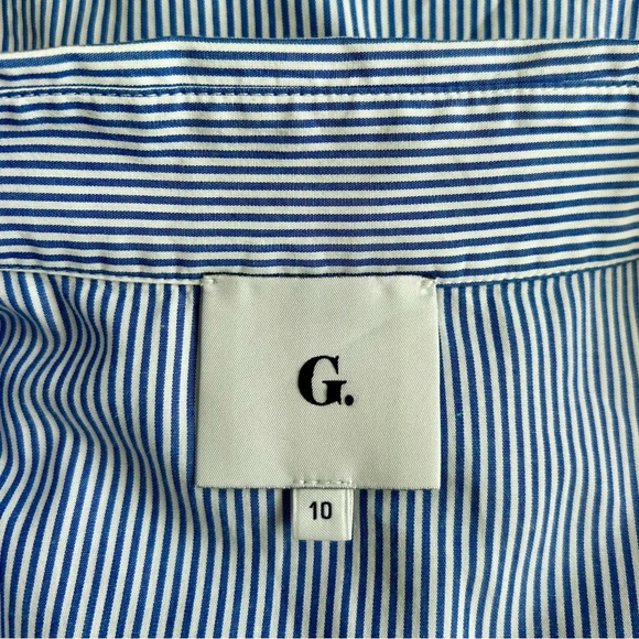 G. Label by Goop Nicole Puff Sleeve Button Down Blue White Stripe Blouse Size 10 - Picture 10 of 10